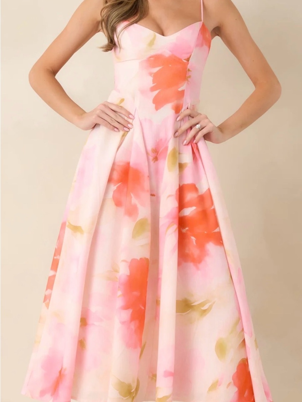 Red Dress Boutique Pink & Coral Floral Midi Dress